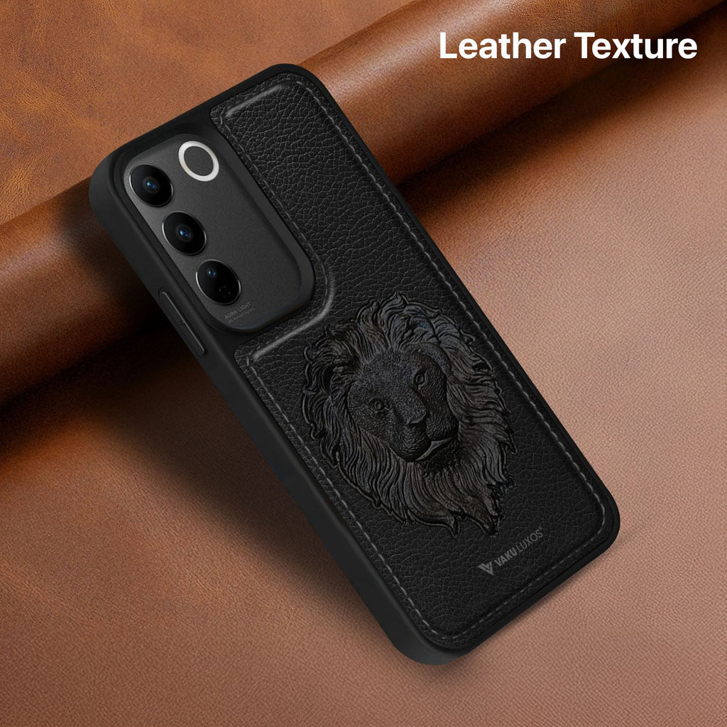 Vaku ® Vivo V27 5G Lion Embossed Luxury Designer Leather Back Cover