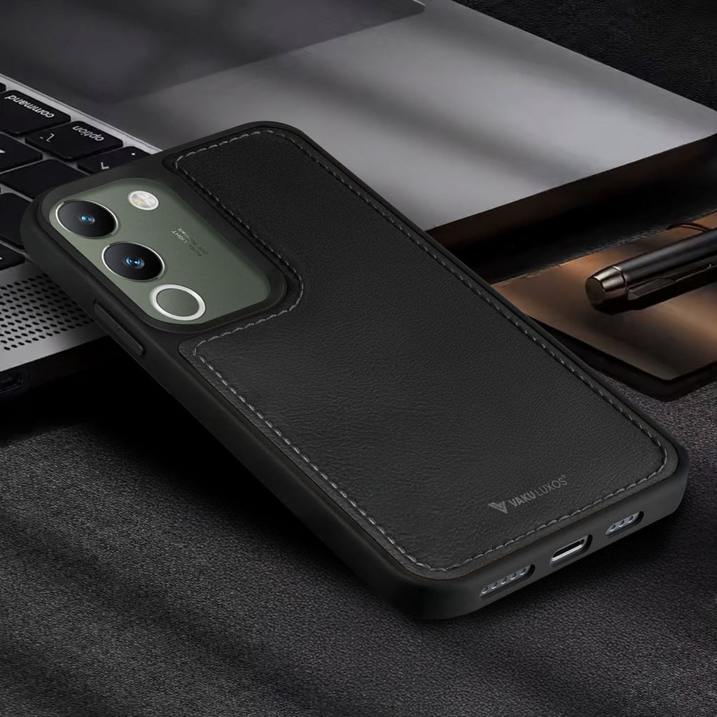 Vaku ® Vivo Y200 5G Luxe Premium Leather Stitched Protective Back Cover