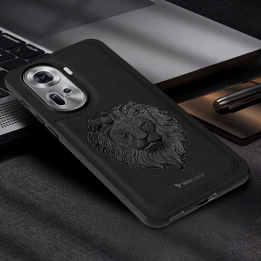 Vaku ® Oppo Reno11 5G Lion Embossed Luxury Designer Leather Back Cover