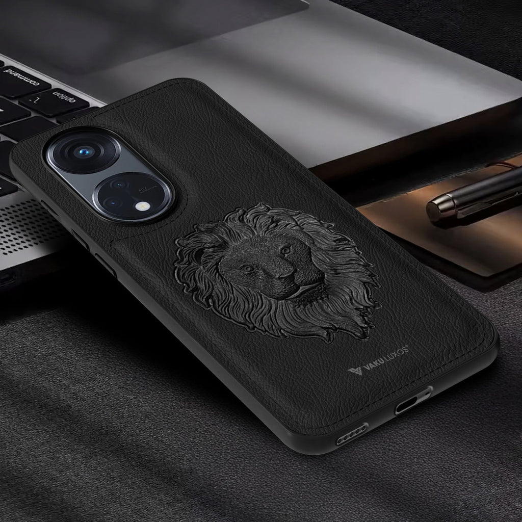 Vaku ® Oppo Reno8T 5G Lion Embossed Luxury Designer Leather Back Cover