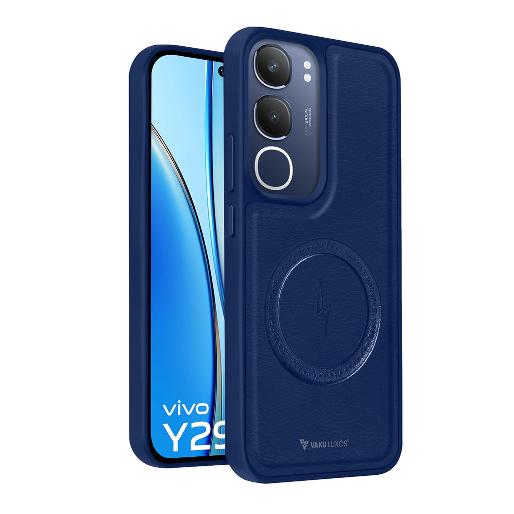 Vaku ® Vivo Y29 5G Maxtron Leather Stitched Magnetic Magsafe Back Cover