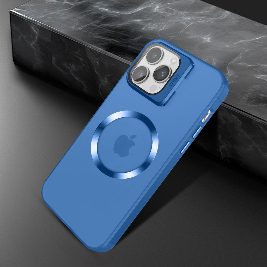 Vaku® Apple iPhone 15 Pro Rime Frosted Magnetic Magpro Translucent Camera Protector Case with Built-in Stash Stand Back Cover