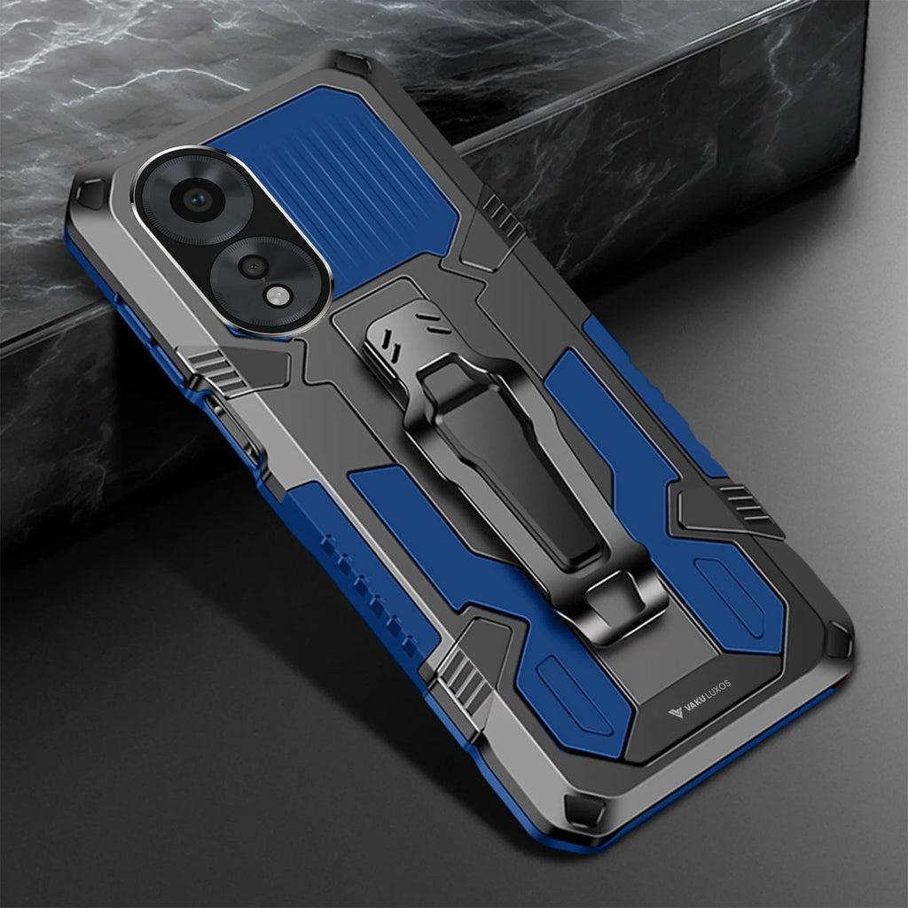 Vaku® Oppo A58 4G Vanguard Military Grade Armor Case with Metal Belt Clip Kickstand Back Cover