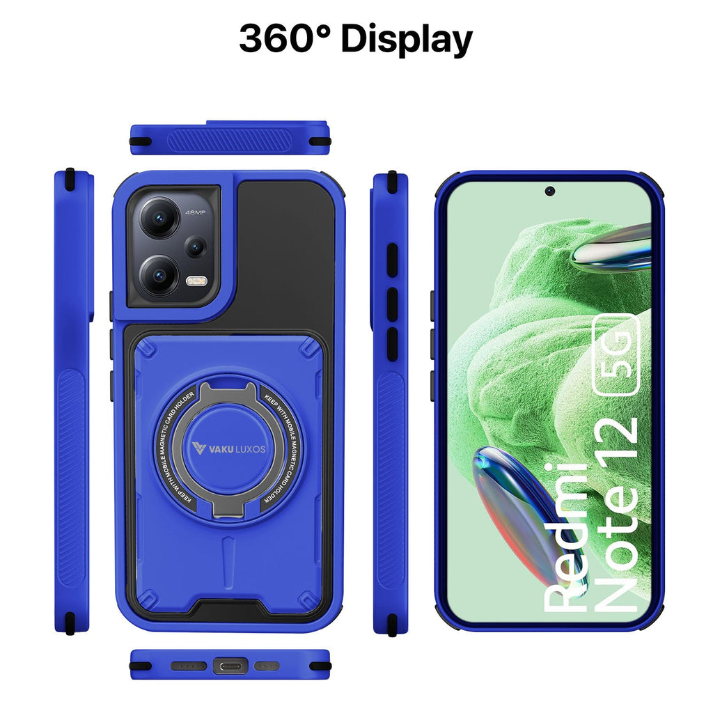 Vaku Luxos® Xiaomi Redmi Note 12 5G Axion Armor Military Grade Protective Case with Magnetic Ring Holder Kickstand Back Cover