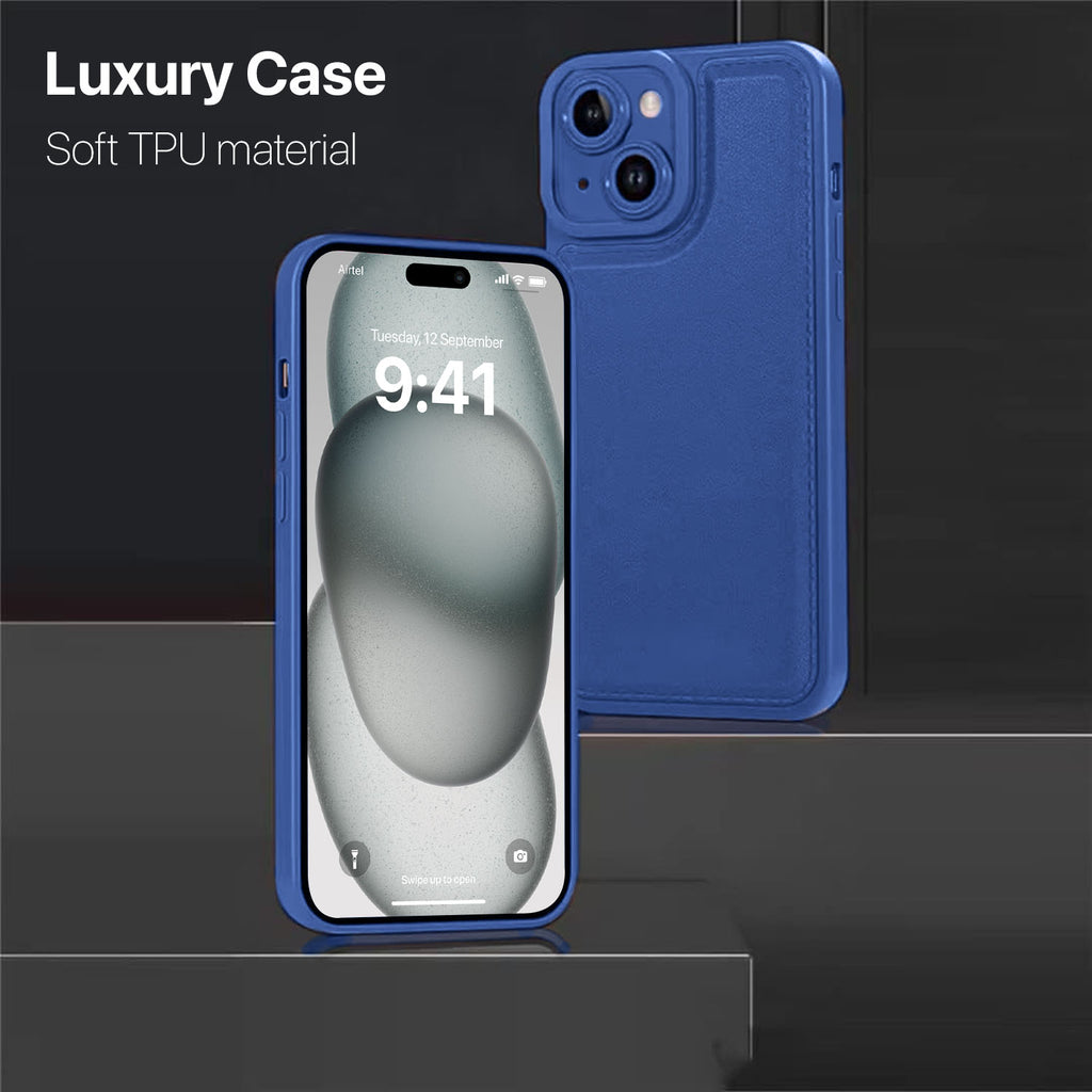 Vaku ® Apple iPhone 15 PU Leather Texture Soft Non-Slip Grip TPU Shockproof Back Cover