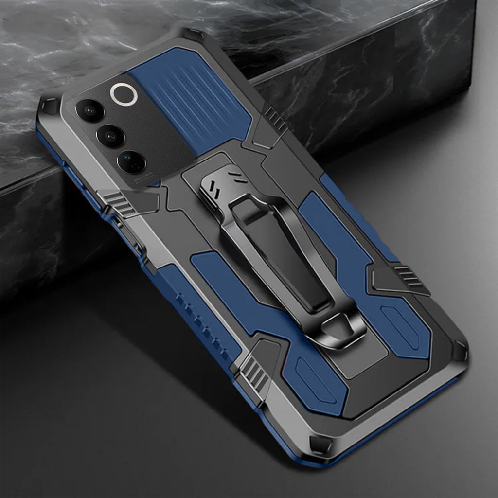 Vaku ® Vivo Y27 Vanguard Military Grade Armor Case with Metal Belt Clip Kickstand Back Cover