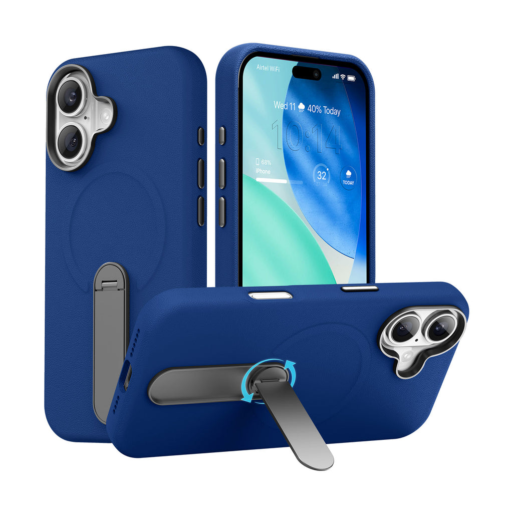 Vaku Luxos ® Apple iPhone 17 Zayro Magpro Leather Scratch Resistant Military-Grade Case With Alloy Metal Stand Shockproof Protective Back Cover