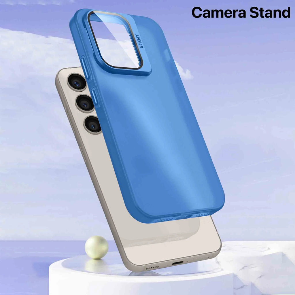 Vaku ® Samsung Galaxy S23 Ultra Rime Frosted Translucent Camera Protector Case with Built-in Stash Stand Back Cover