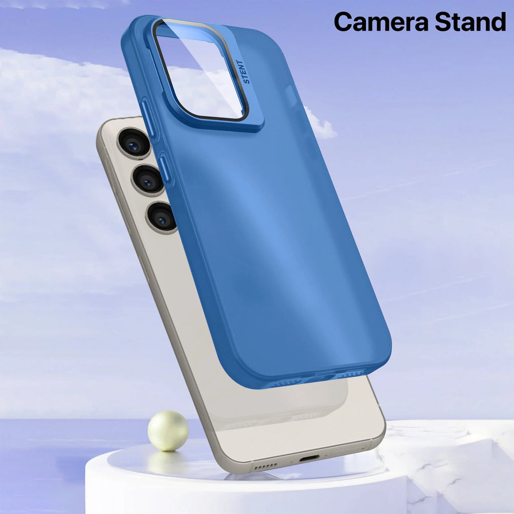 Vaku ® Samsung Galaxy S23 Rime Frosted Translucent Camera Protector Case with Built-in Stash Stand Back Cover