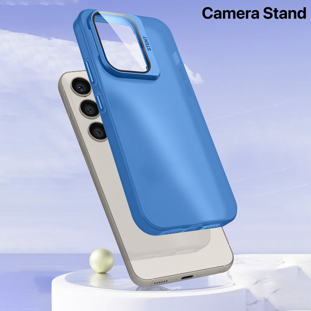 Vaku ® Samsung Galaxy S24 5G Rime Frosted Translucent Camera Protector Case with Built-in Stash Stand Back Cover