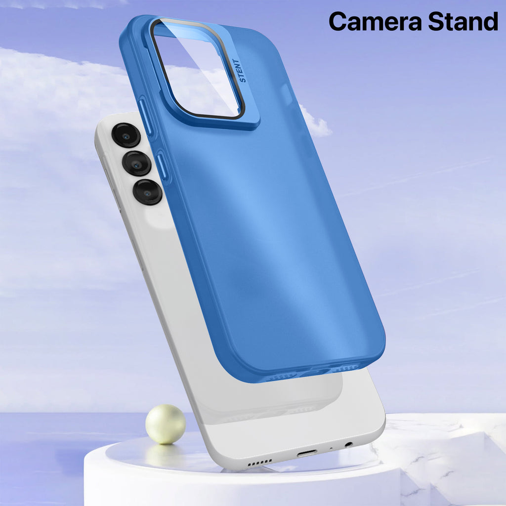 Vaku ® Samsung Galaxy S24 Plus Rime Frosted Translucent Camera Protector Case with Built-in Stash Stand Back Cover