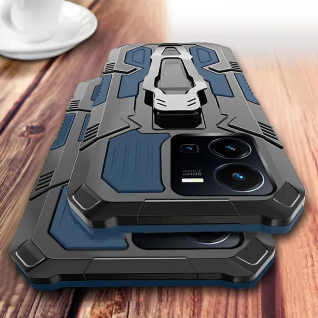 Vaku® Vivo V25e Vanguard Military Grade Armor Case with Metal Belt Clip Kickstand Back Cover