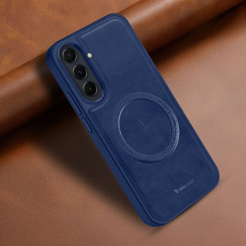 Vaku® Samsung Galaxy A35 5G Maxtron Leather Stitched Magnetic Magsafe Non-Slip Grip Shockproof Back Cover