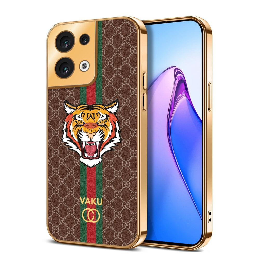 Vaku ® Oppo Reno8 5G Lynx Designer Leather Pattern Gold Electroplated Soft TPU Back Cover Case