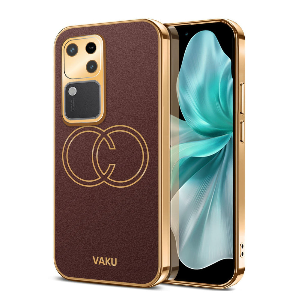 Vaku ® Vivo V30 5G Skylar Leather Pattern Gold Electroplated Soft TPU Back Cover