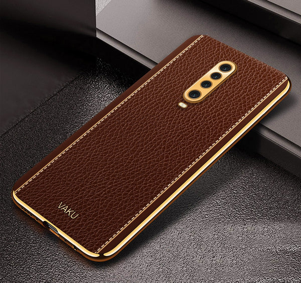 Vaku® Xiaomi Poco X2 Luxemberg Series Leather Stitched Gold Electroplated Soft TPU Back Cover