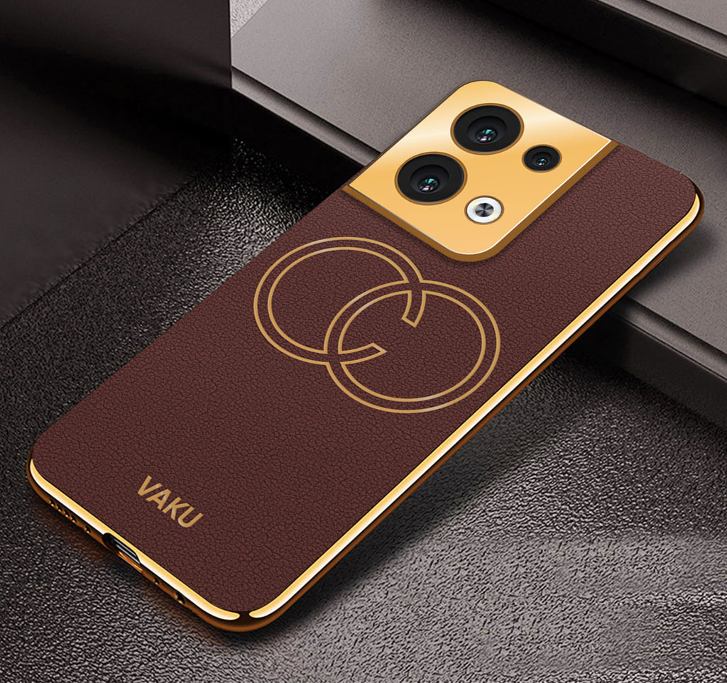 Vaku ® Oppo Reno8 5G Skylar Leather Pattern Gold Electroplated Soft TPU Back Cover