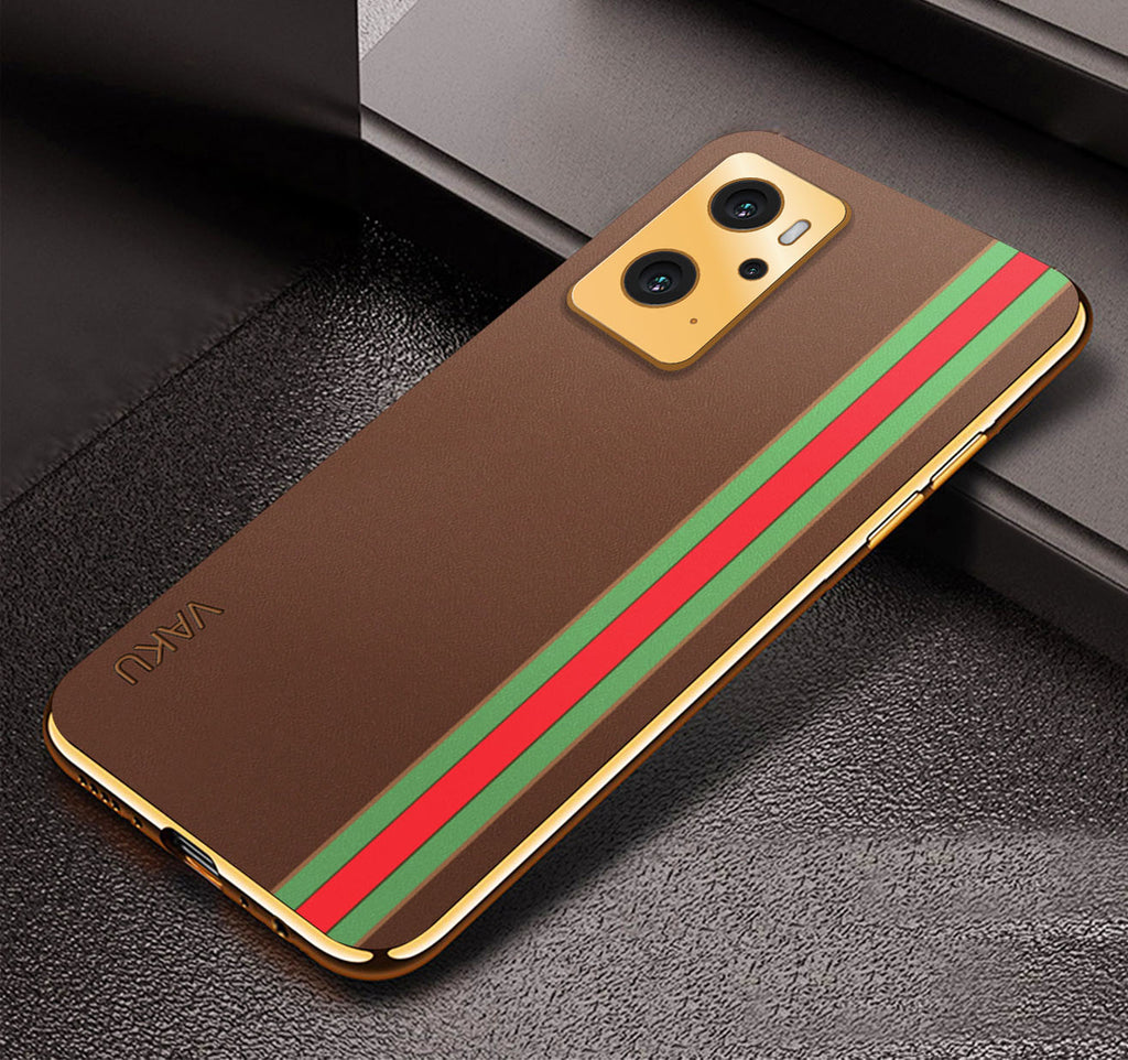 Vaku ® Oppo K10 5G Felix Line Leather Stitched Gold Electroplated Soft TPU Back Cover Case