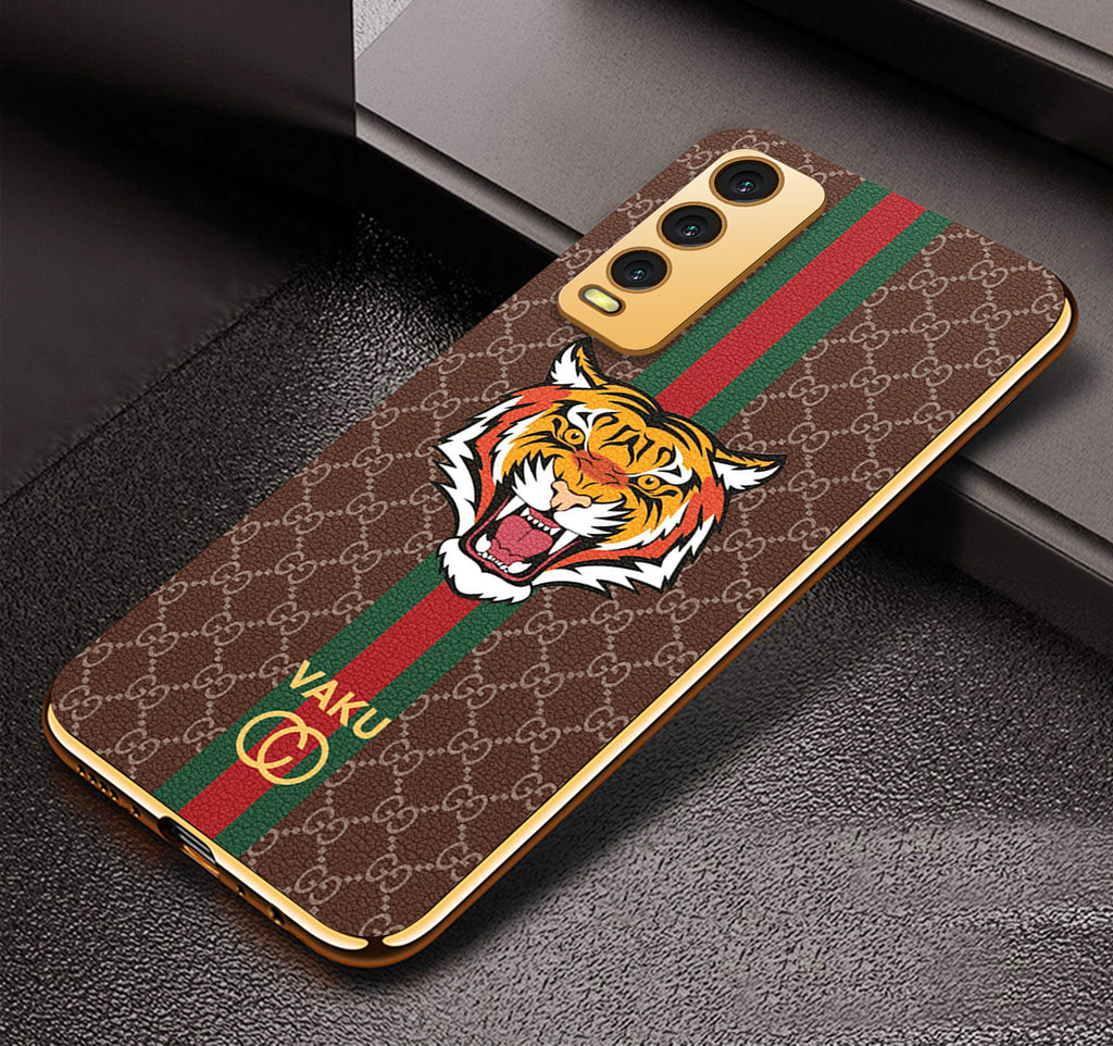 Vaku ® Vivo Y20 Lynx Designer Leather Pattern Gold Electroplated Soft TPU Back Cover Case