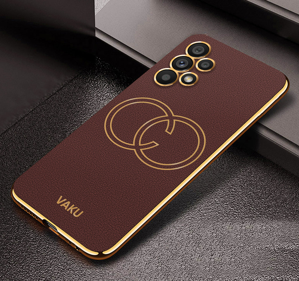 Vaku ® Samsung Galaxy A13 Skylar Leather Pattern Gold Electroplated Soft TPU Back Cover