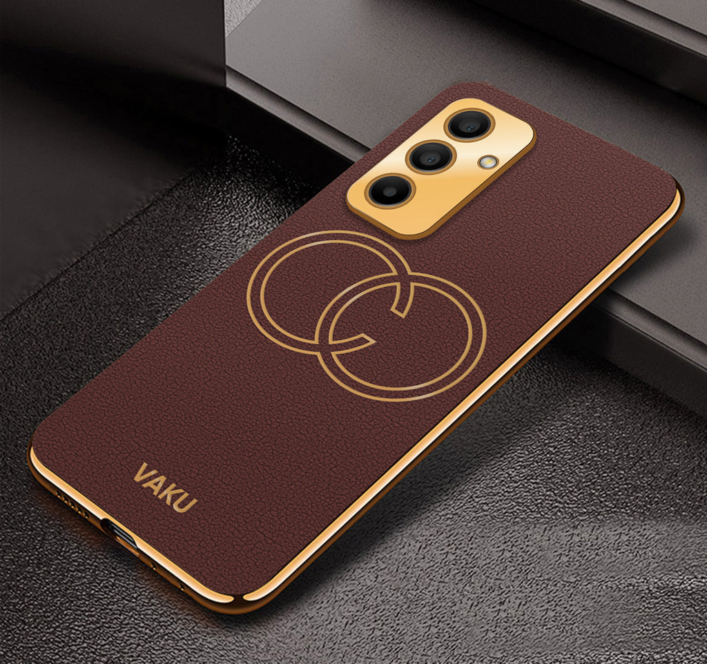 Vaku ® Samsung Galaxy M34 5G Skylar Leather Pattern Gold Electroplated Soft TPU Back Cover