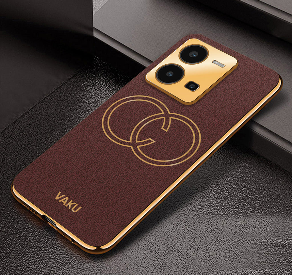 Vaku® Vivo Y35 4G Skylar Leather Pattern Gold Electroplated Soft TPU Back Cover