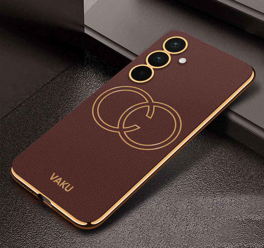 Vaku ® Samsung Galaxy A35 5G Skylar Leather Pattern Gold Electroplated Soft TPU Back Cover