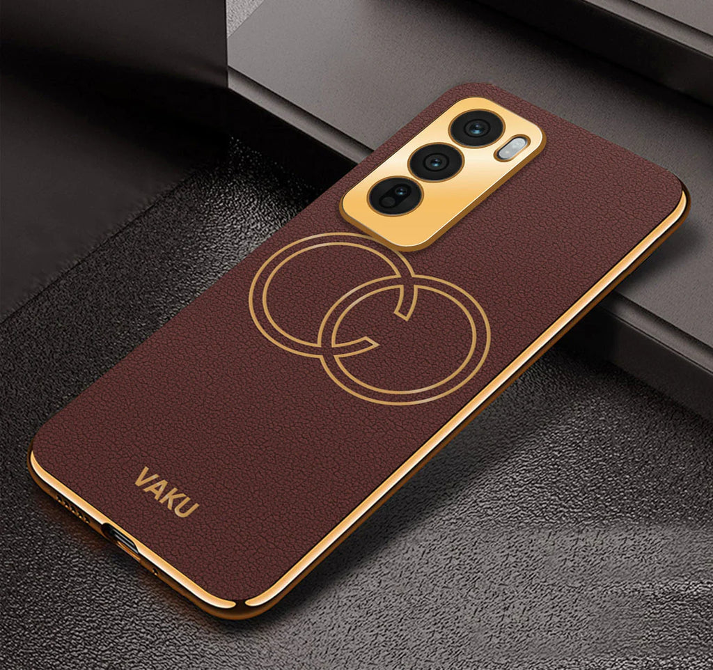 Vaku® Oppo Reno12 5G Skylar Leather Pattern Gold Electroplated Soft TPU Back Cover