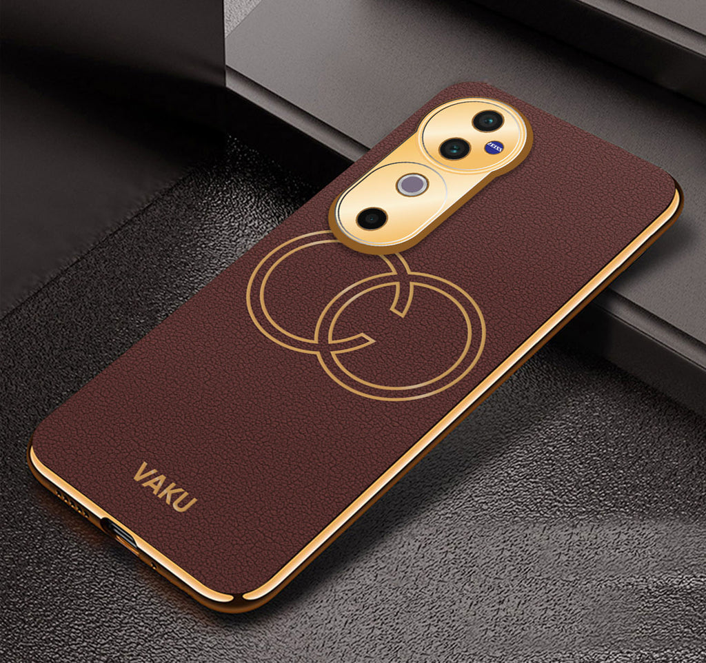 Vaku ® Vivo V40 5G Skylar Leather Pattern Gold Electroplated Soft TPU Back Cover