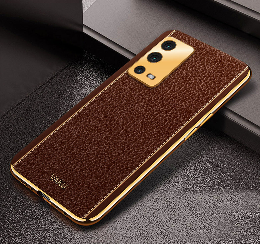 Vaku® Oppo A55 Luxemberg Leather Stitched Gold Electroplated Soft TPU Back Cover