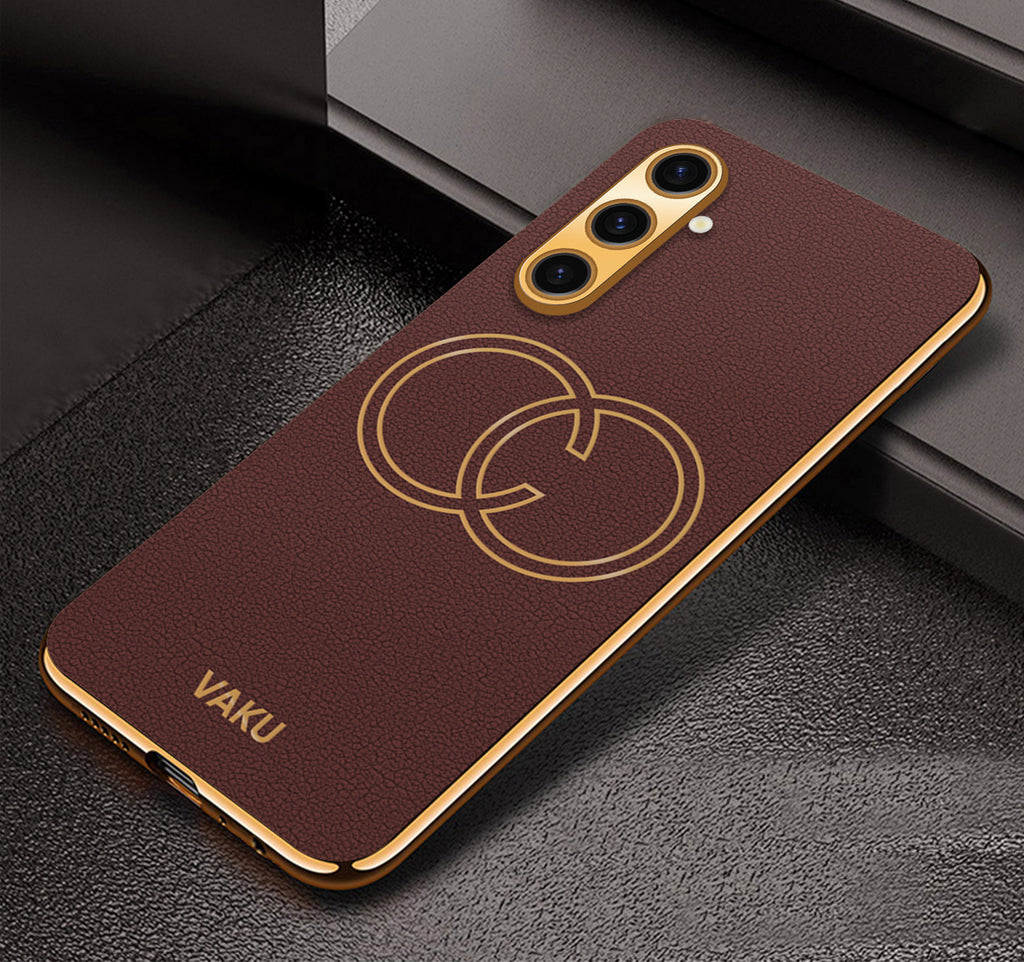 Vaku® Samsung Galaxy A04s Skylar Leather Pattern Gold Electroplated Soft TPU Back Cover