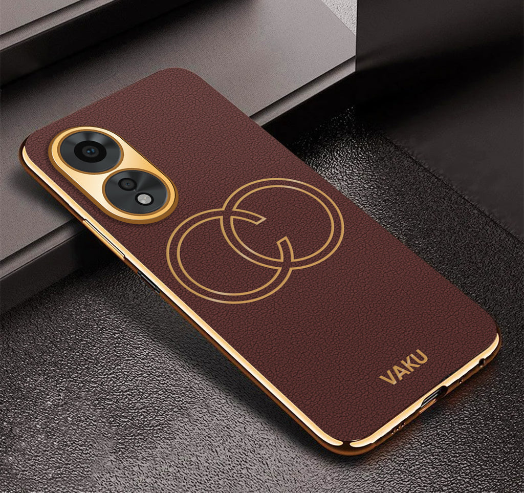 Vaku ® Oppo A38 Skylar Leather Pattern Gold Electroplated Soft TPU Back Cover