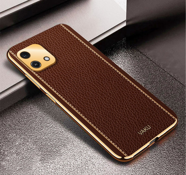 Vaku® Oppo A16e Luxemberg Series Leather Stitched Gold Electroplated Soft TPU Back Cover