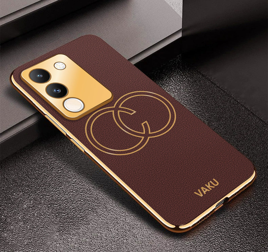 Vaku® Vivo Y200 5G Skylar Leather Pattern Gold Electroplated Soft TPU Back Cover