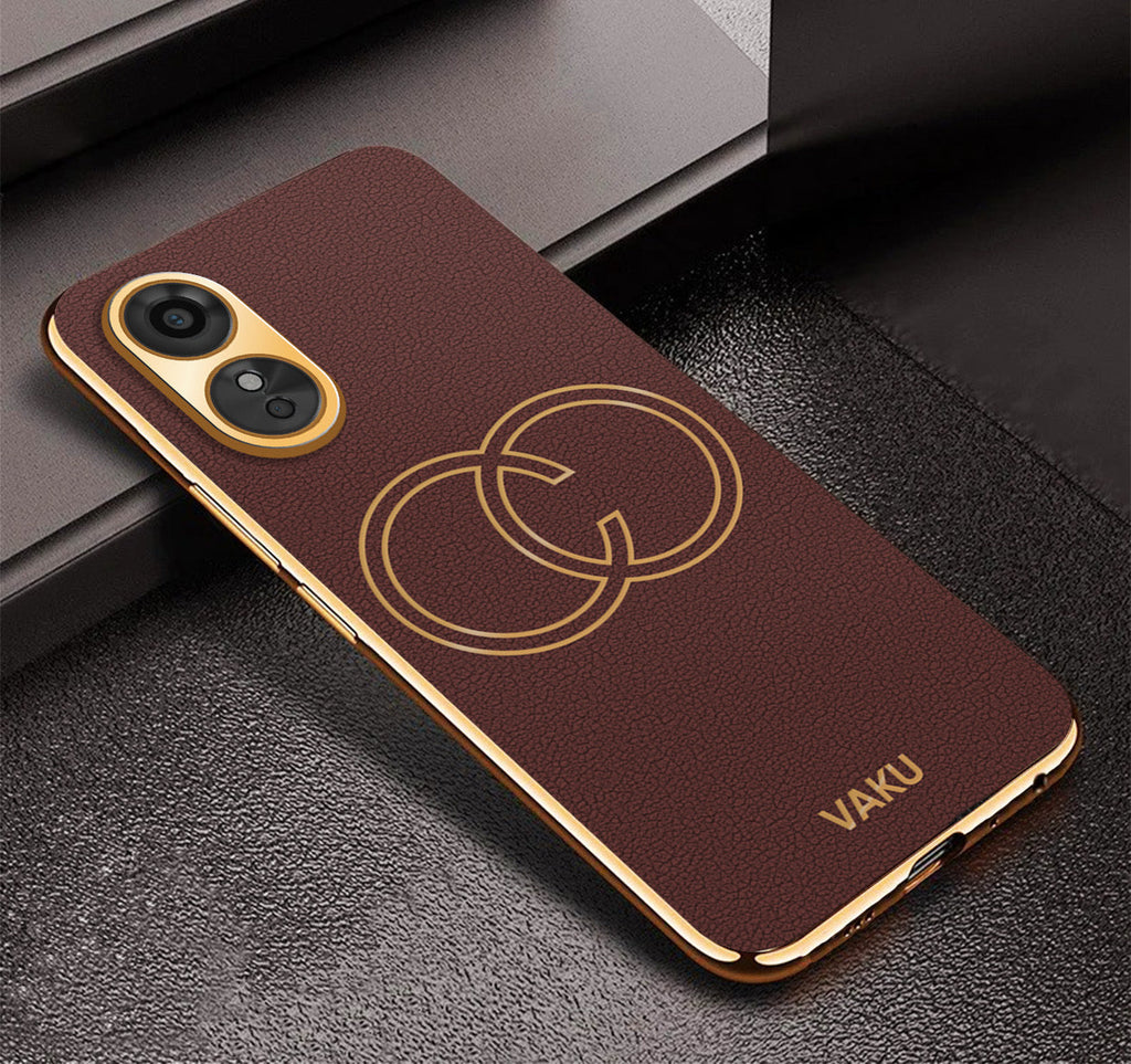 Vaku® Oppo A17 Skylar Leather Pattern Gold Electroplated Soft TPU Back Cover