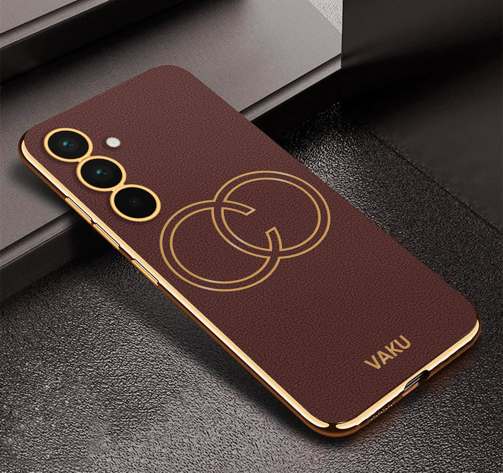 Vaku ® Samsung Galaxy A55 5G Skylar Leather Pattern Gold Electroplated Soft TPU Back Cover