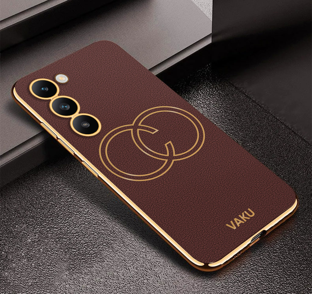 Vaku ® Vivo Y200e 5G Skylar Leather Pattern Gold Electroplated Soft TPU Back Cover