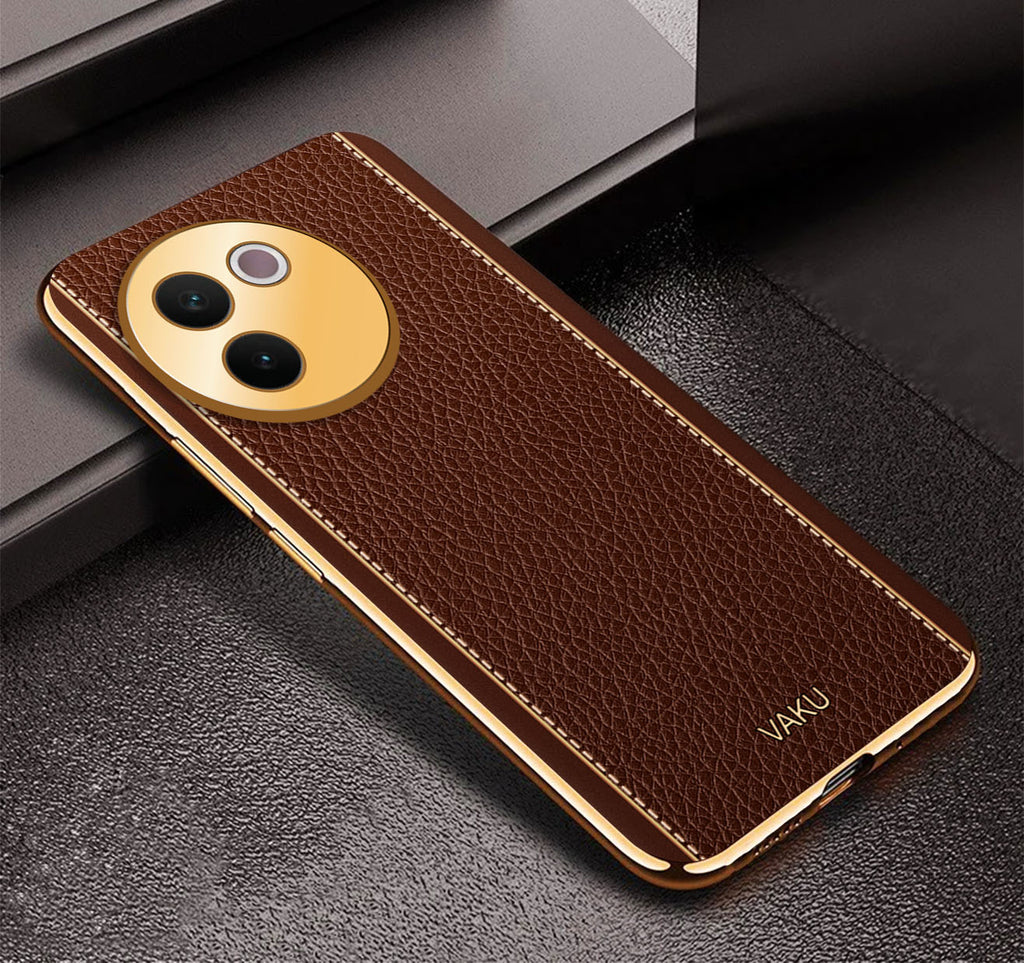 Vaku ® Vivo V30e 5G Luxemberg Leather Pattern Gold Electroplated Soft TPU Back Cover