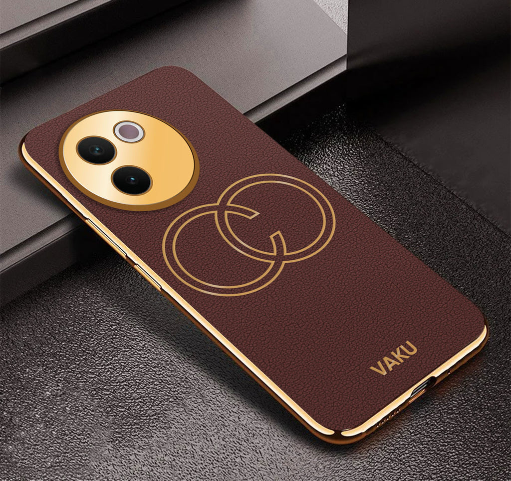 Vaku ® Vivo V30e 5G Skylar Leather Pattern Gold Electroplated Soft TPU Back Cover