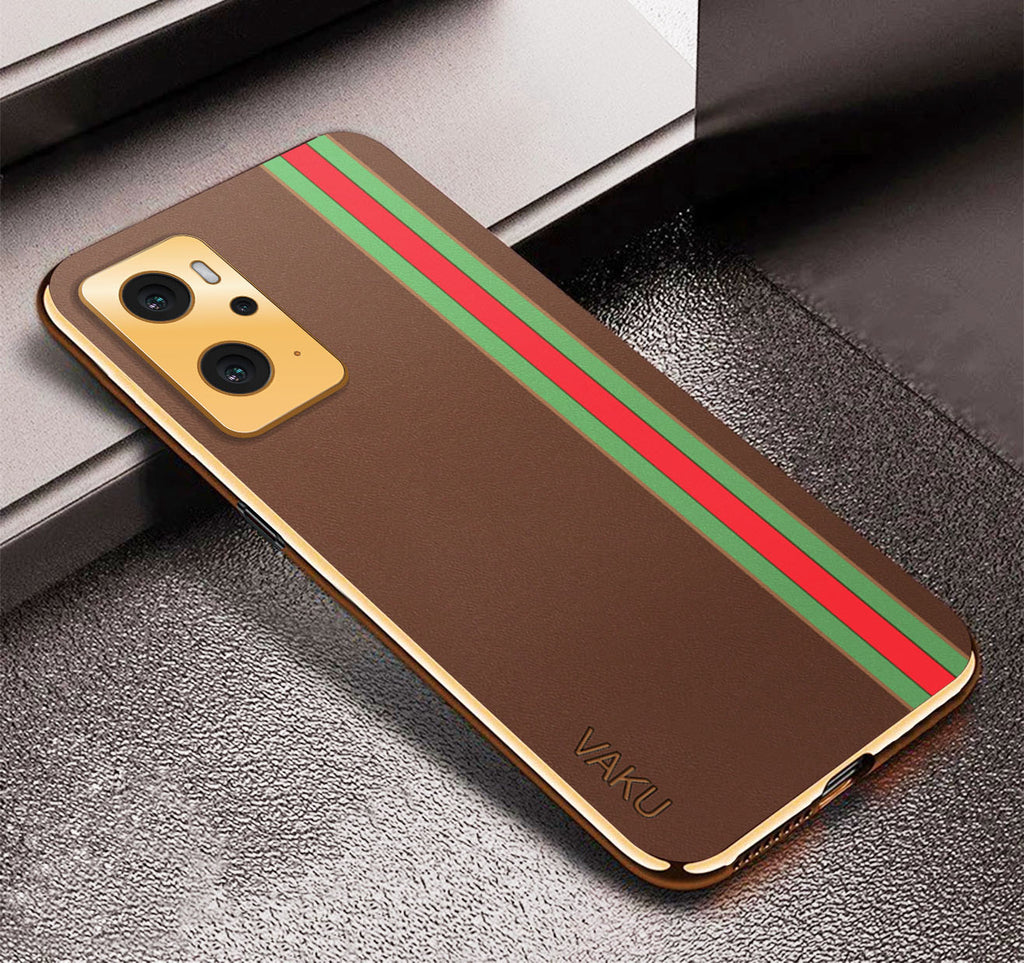 Vaku ® Oppo K10 4G Felix Line Leather Stitched Gold Electroplated Soft TPU Back Cover Case