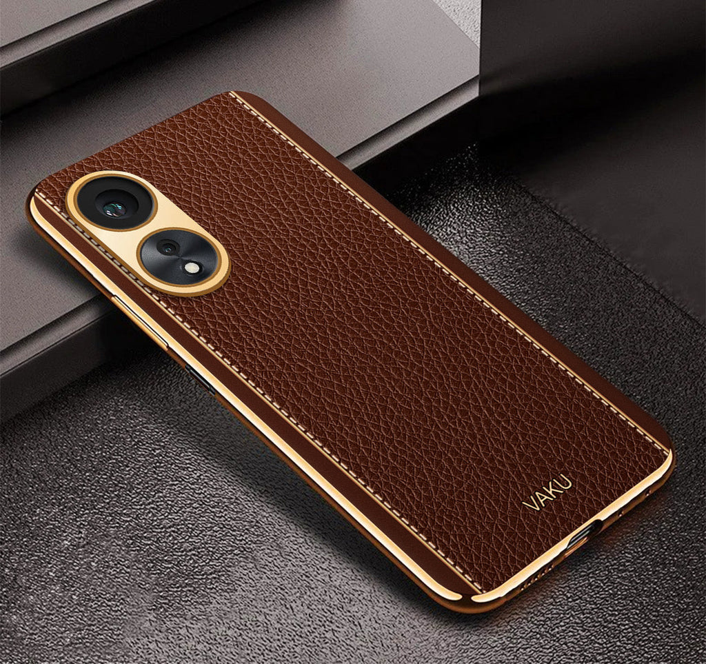 Vaku® Oppo A38 Luxemberg Leather Pattern Gold Electroplated Soft TPU Back Cover