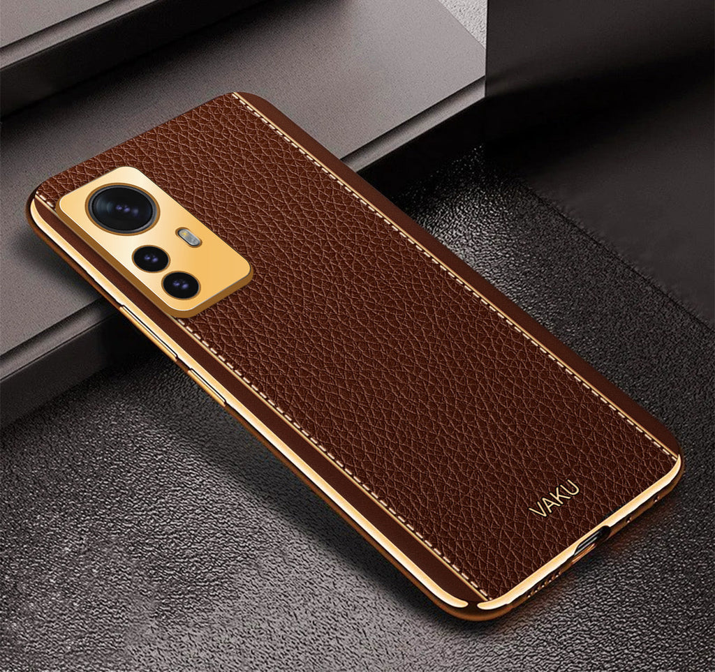 Vaku® Xiaomi 12 Pro 5G Luxemberg Leather Pattern Gold Electroplated Soft TPU Back Cover