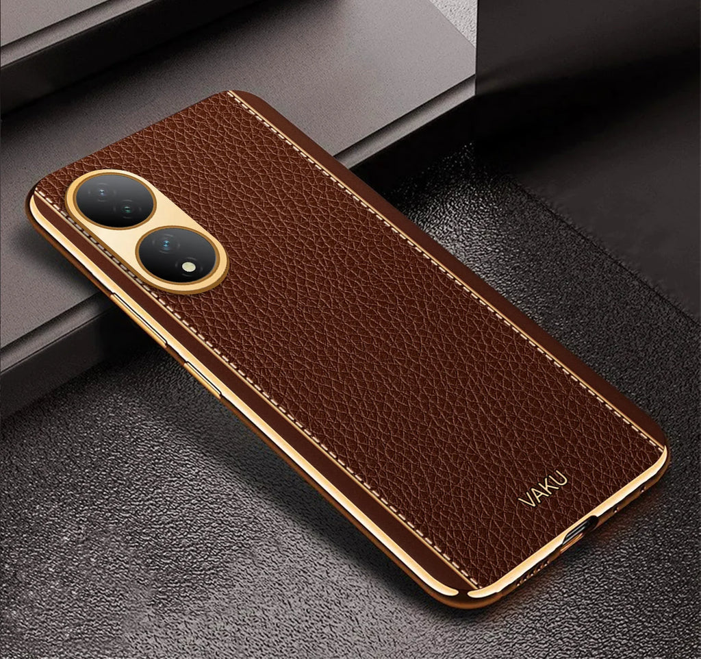 Vaku ® Vivo Y100A 5G Luxemberg Leather Pattern Gold Electroplated Soft TPU Back Cover