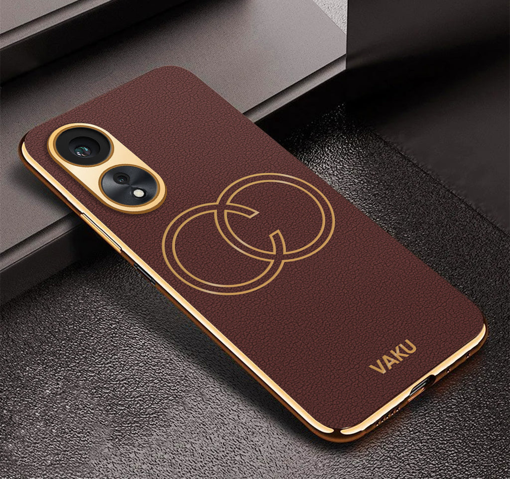 Vaku ® Oppo A58 4G Skylar Leather Pattern Gold Electroplated Soft TPU Back Cover