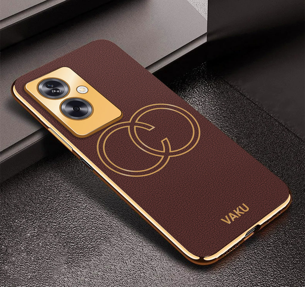 Vaku ® Oppo A79 5G Skylar Leather Pattern Gold Electroplated Soft TPU Back Cover