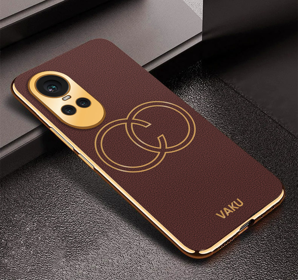 Vaku ® Oppo Reno10 Pro 5G Skylar Leather Pattern Gold Electroplated Soft TPU Back Cover
