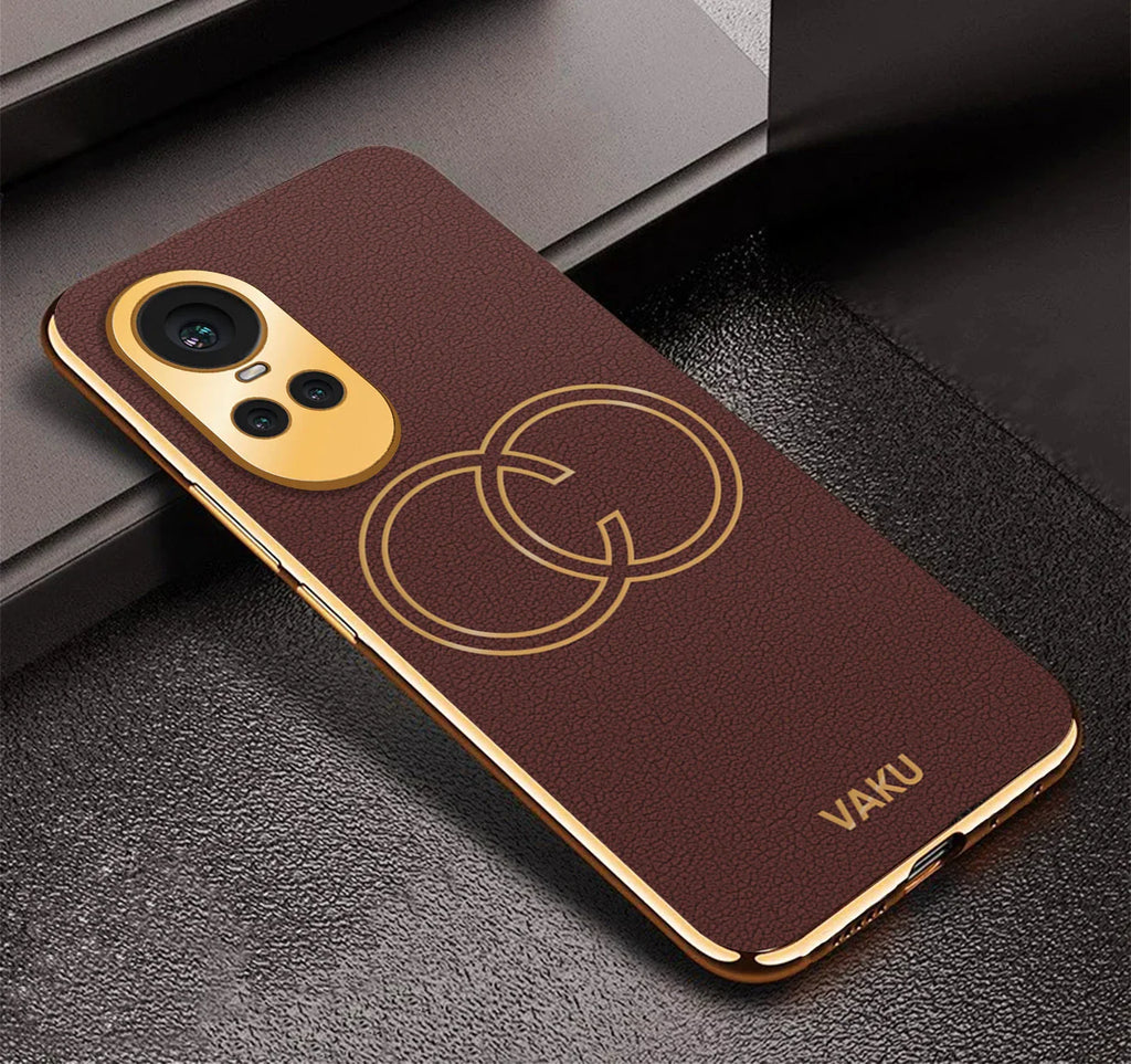 Vaku® Oppo Reno10 5G Skylar Leather Pattern Gold Electroplated Soft TPU Back Cover