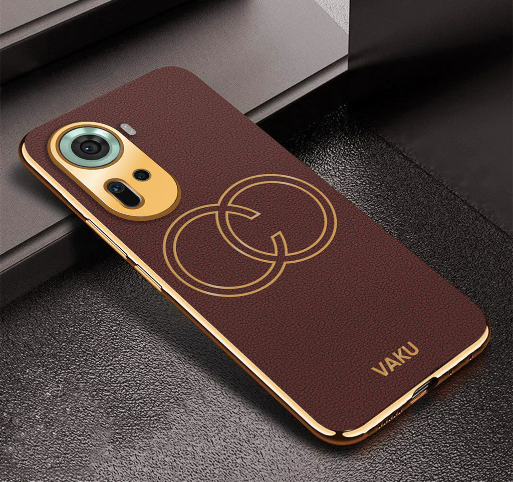 Vaku® Oppo Reno11 5G Skylar Leather Pattern Gold Electroplated Soft TPU Back Cover