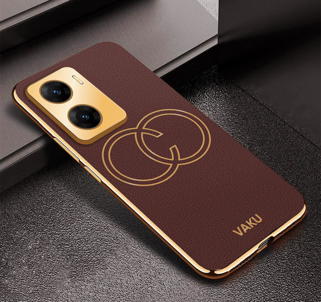 Vaku® Vivo V29e 5G Skylar Leather Pattern Gold Electroplated Soft TPU Back Cover