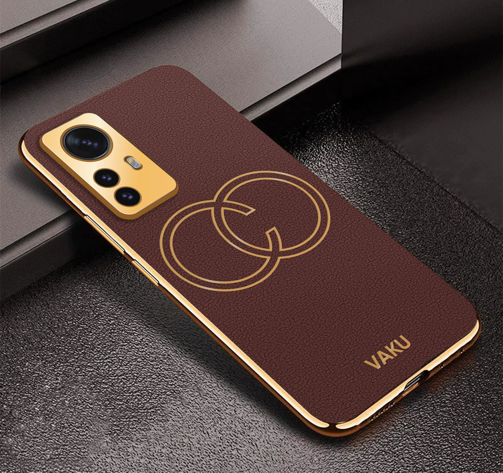 Vaku® Xiaomi 12 Pro 5G Skylar Leather Pattern Gold Electroplated Soft TPU Back Cover
